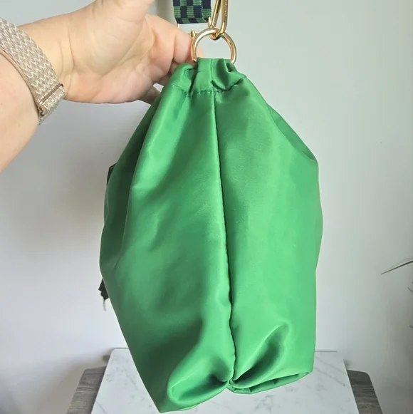 AhDorned, Kelly Green Drawstring Nylon Plaid Guitar Strap Crossbody Bag Tote - Picture 4 of 10